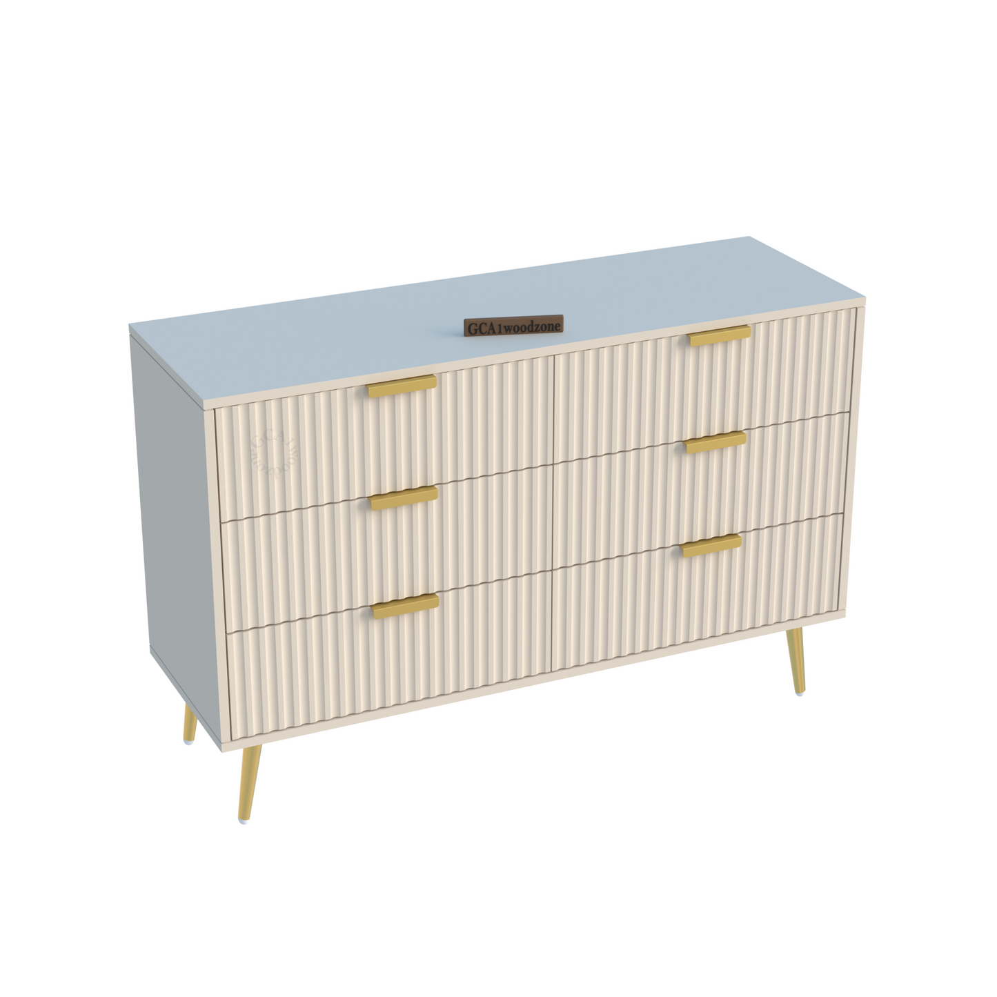 Modern Fluted 6-Drawer Dresser – WHITE & Gold Elegant Storage Console Furnitell