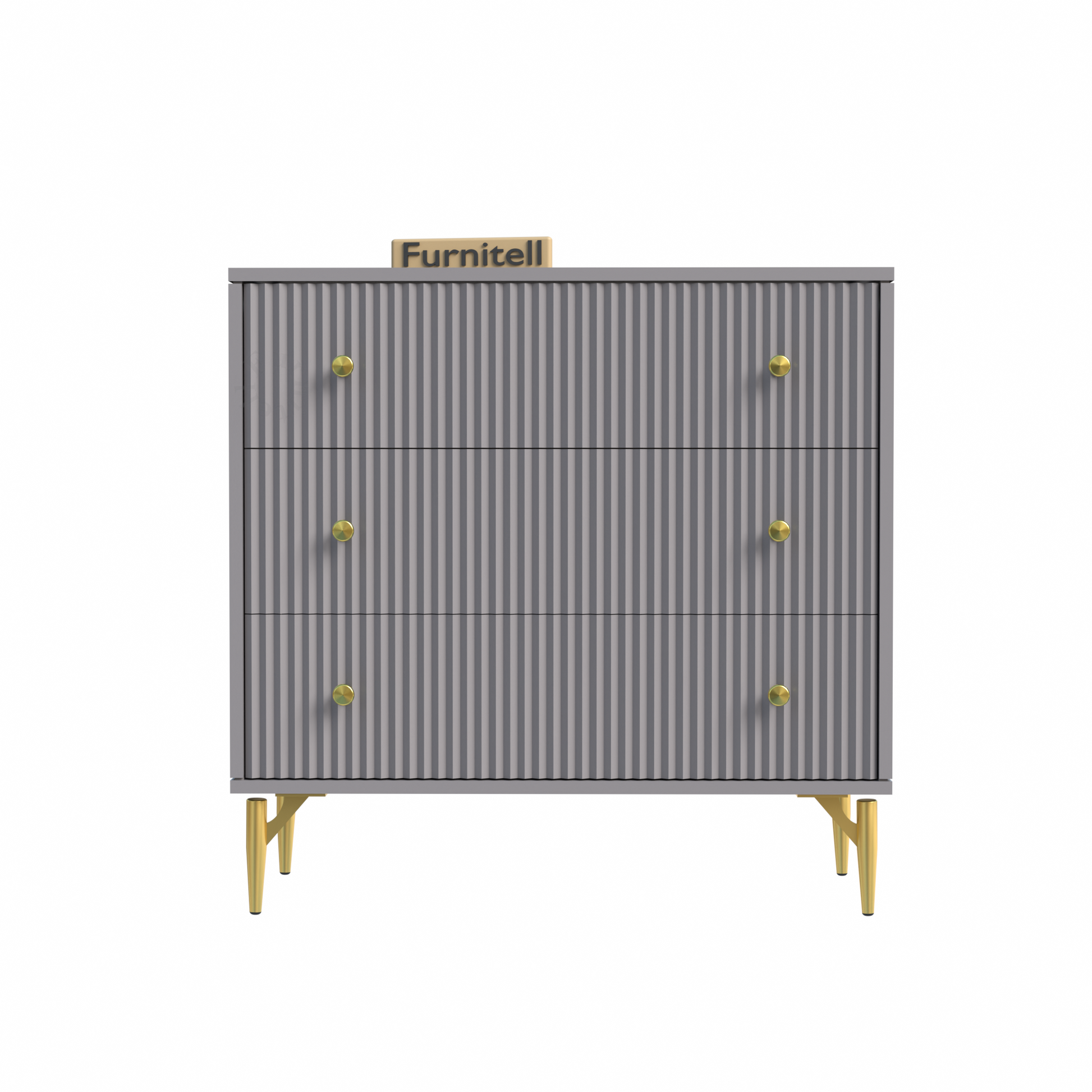 Furnitell Modern 3-Drawer Fluted Chest – Contemporary Grey Furnitell