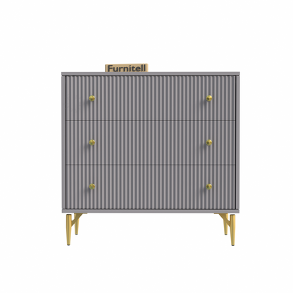 Furnitell Modern 3-Drawer Fluted Chest – Contemporary Grey Furnitell