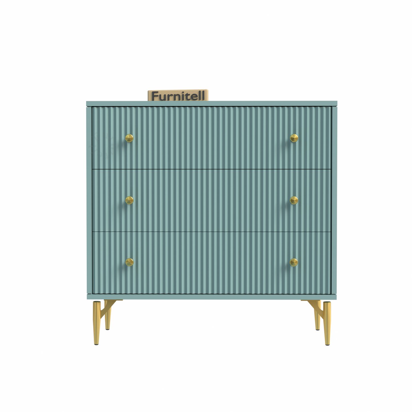 Furnitell Aurelia 3-Drawer Accent Chest – Fluted Light Blue Furnitell