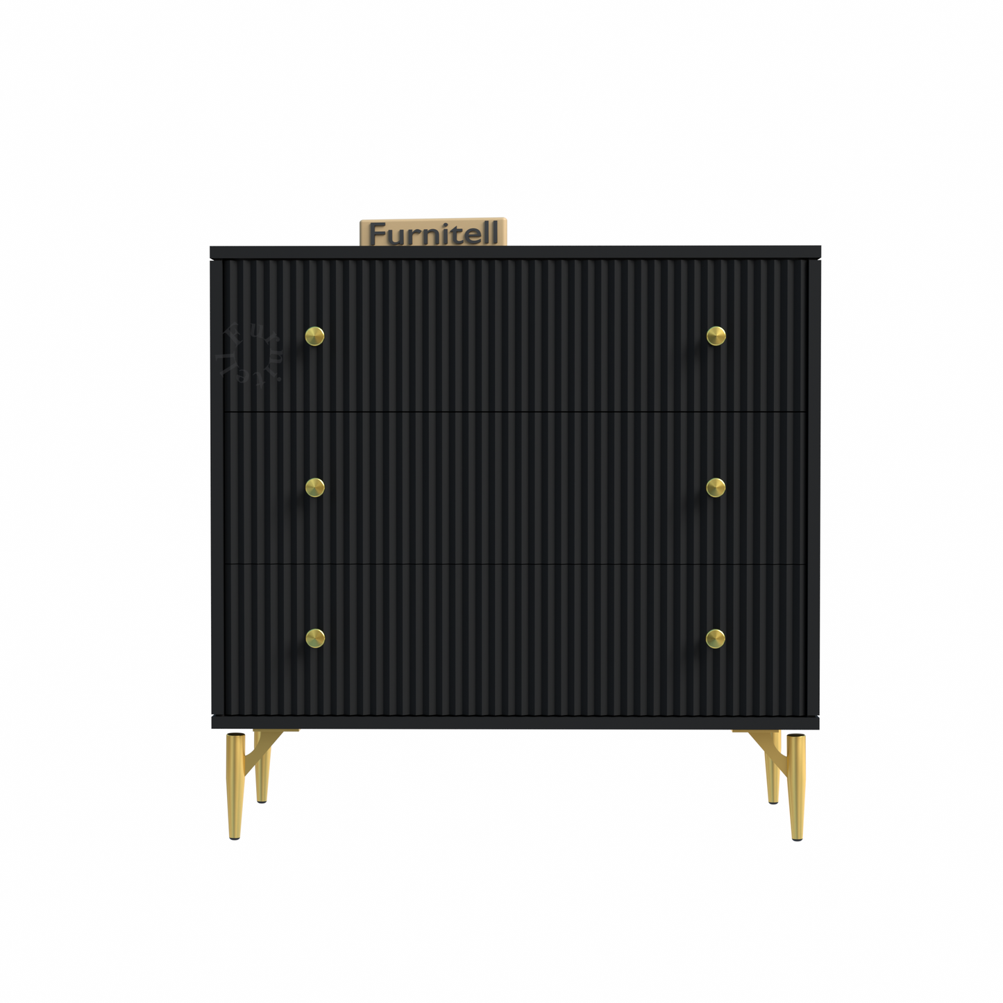 Furnitell Noir Elegance 3-Drawer Chest – Matte Black Furnitell