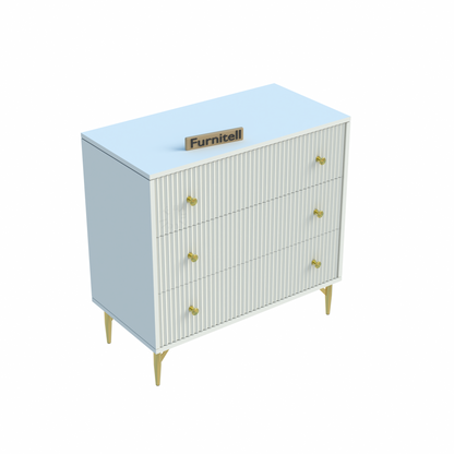 Furnitell Clara 3-Drawer Fluted Dresser – White & Gold Furnitell