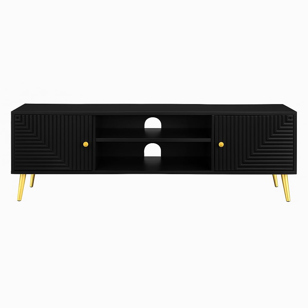 Black Geometric Fluted TV Unit | Modern Storage furnitell