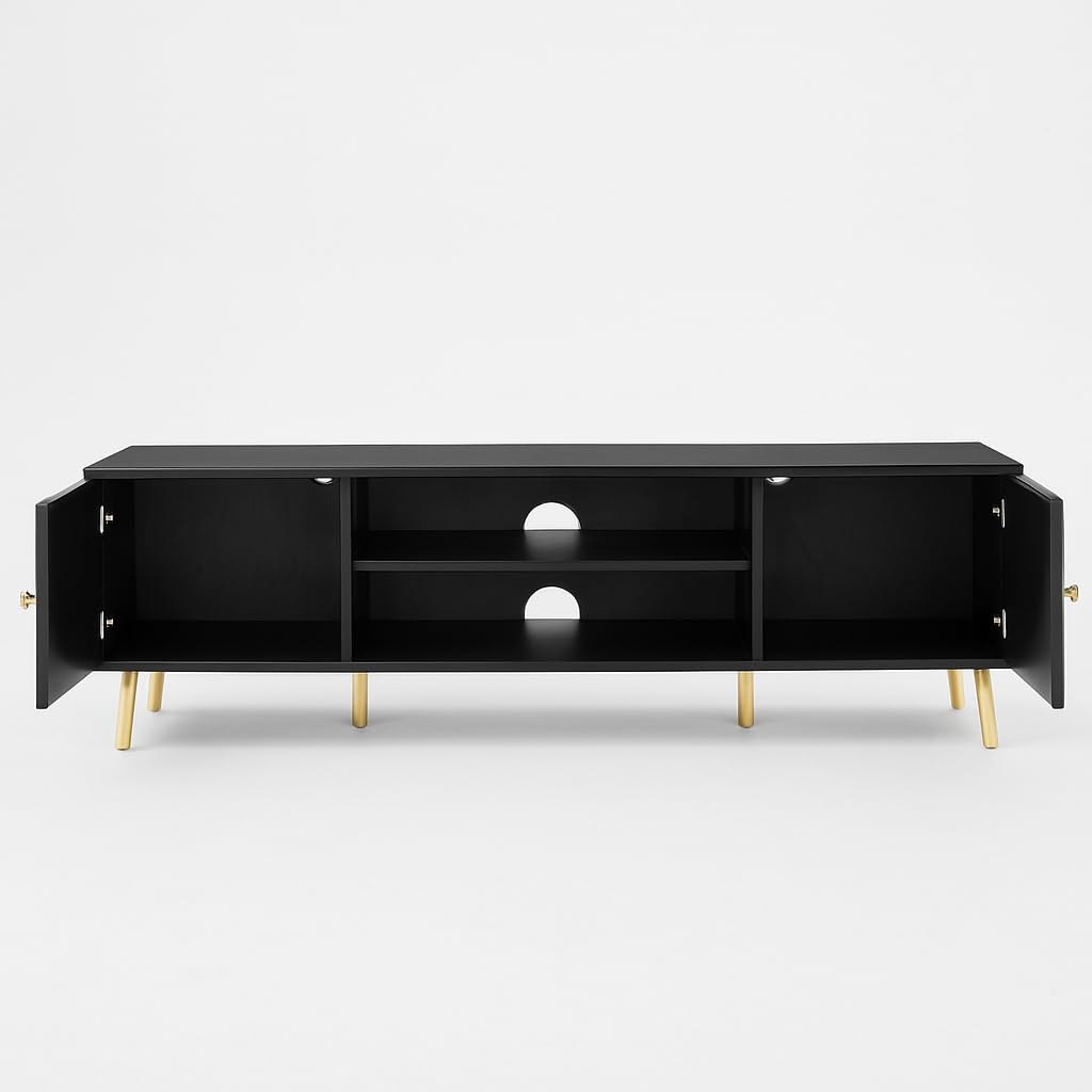 Black Geometric Fluted TV Unit | Modern Storage furnitell