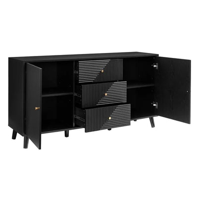 Black Geometric Fluted Sideboard Cabinet | Modern Storage Furnitell