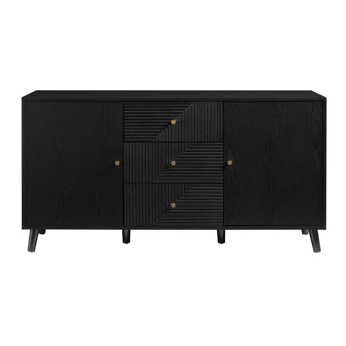Black Geometric Fluted Sideboard Cabinet | Modern Storage Furnitell