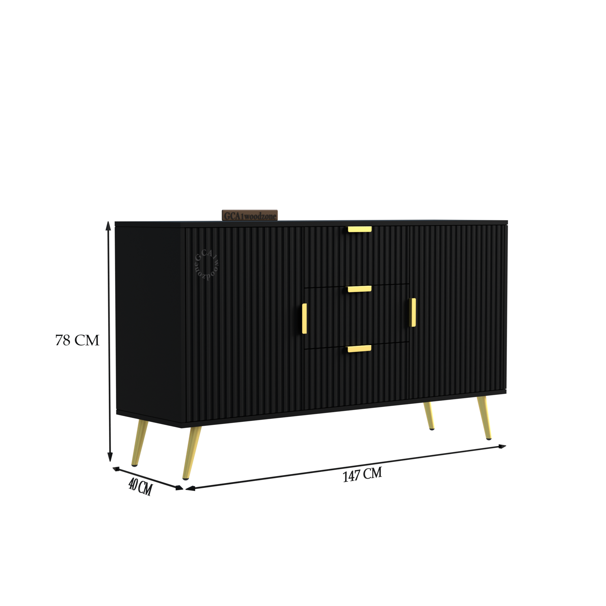 FURNITELL SIDEBOARD 3 DRAWER 2 DOOR - BLACK Furnitell