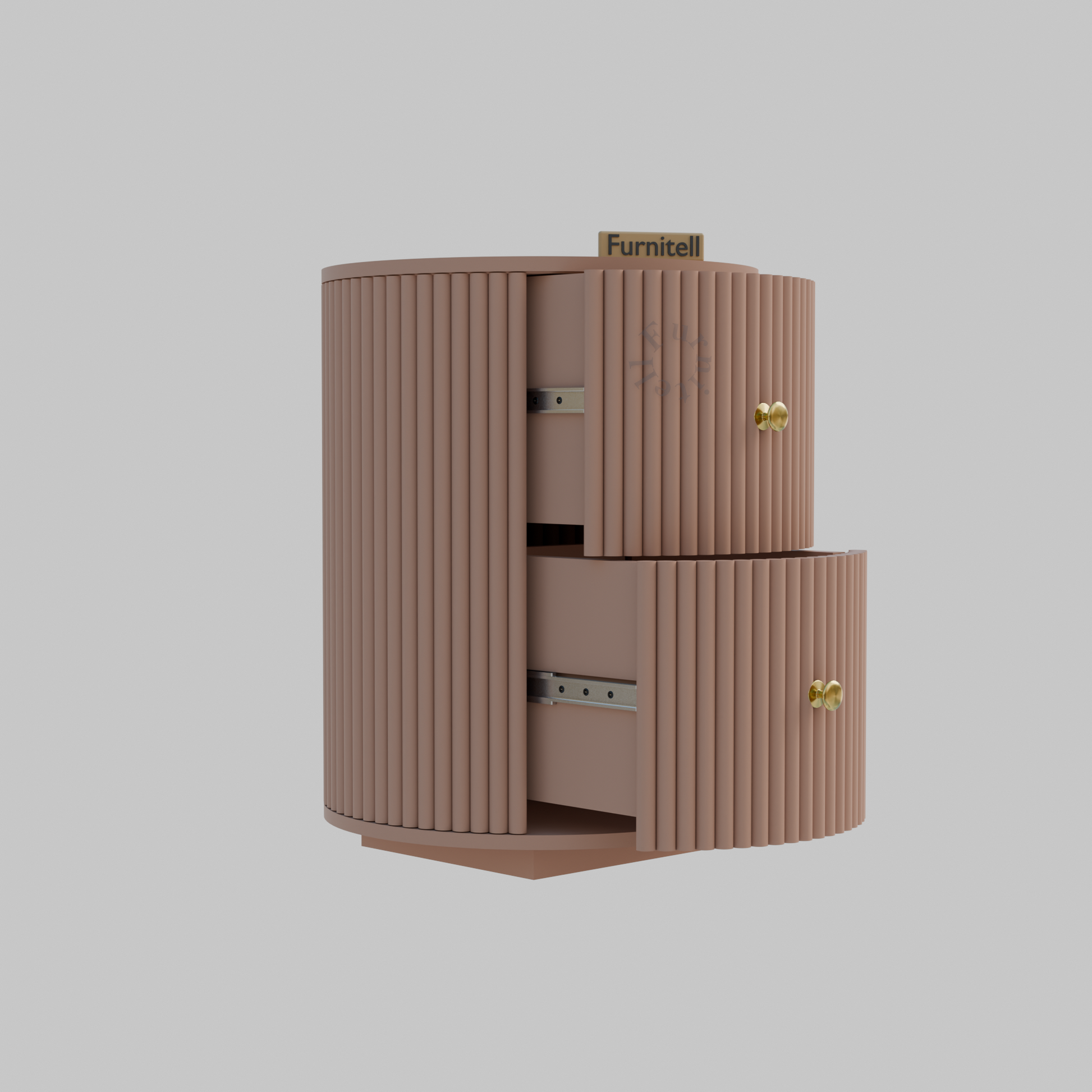 FURNITELL BED SIDE TABEL,TWO SPACIOUS DRAWER-BEIGE Furnitell