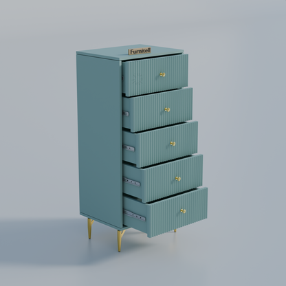 Furnitell 5-Drawer Fluted Tallboy Dresser(Dusty Blue) Furnitell