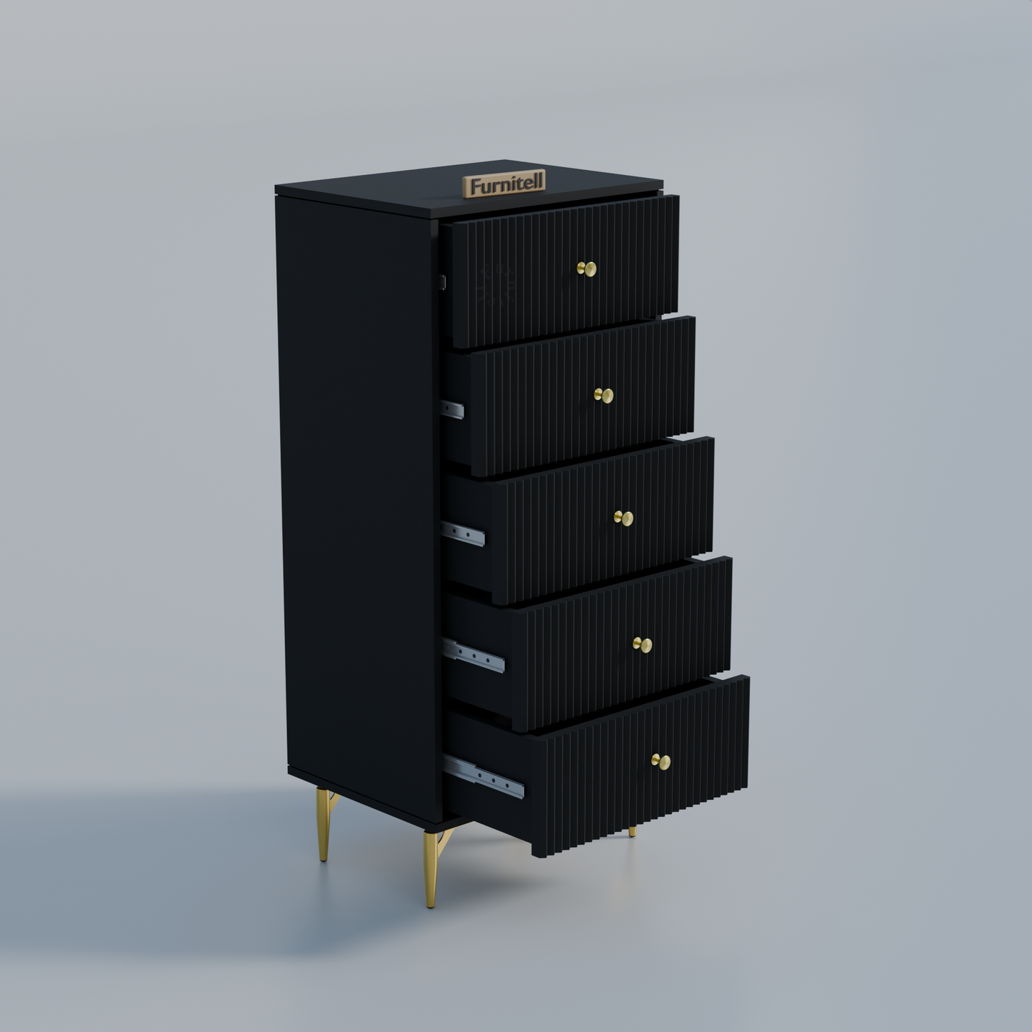 Furnitell 5-Drawer Fluted Tallboy Dresser(Matte Black) Furnitell