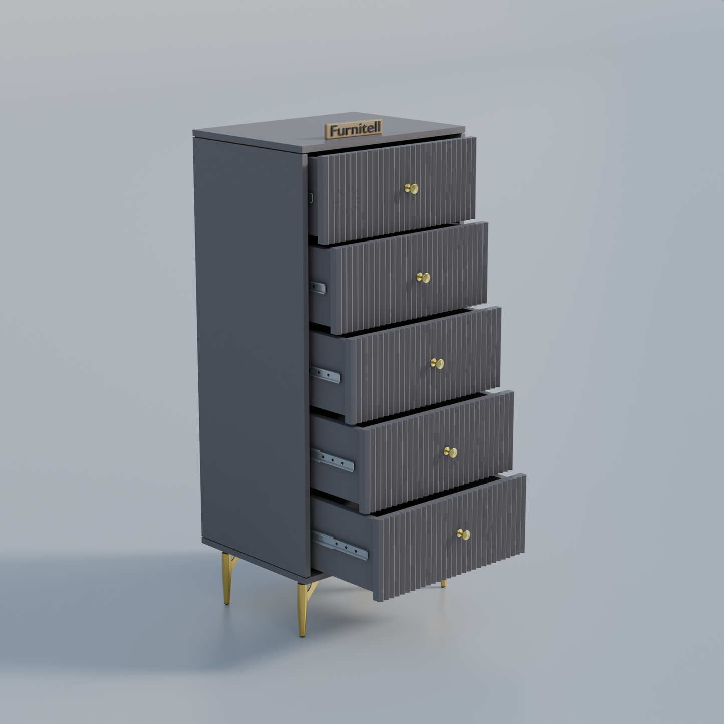 Furnitell 5-Drawer Fluted Tallboy Dresser(Charcoal Grey) Furnitell