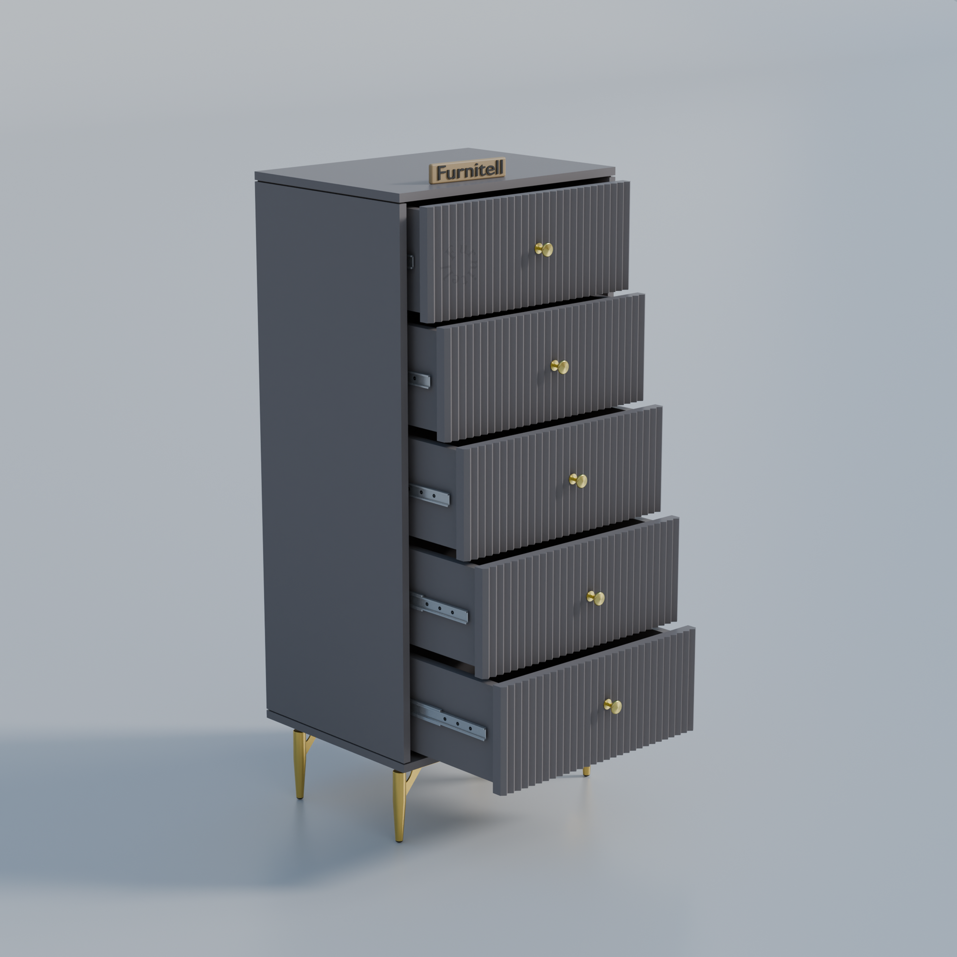 Furnitell 5-Drawer Fluted Tallboy Dresser(Charcoal Grey) Furnitell