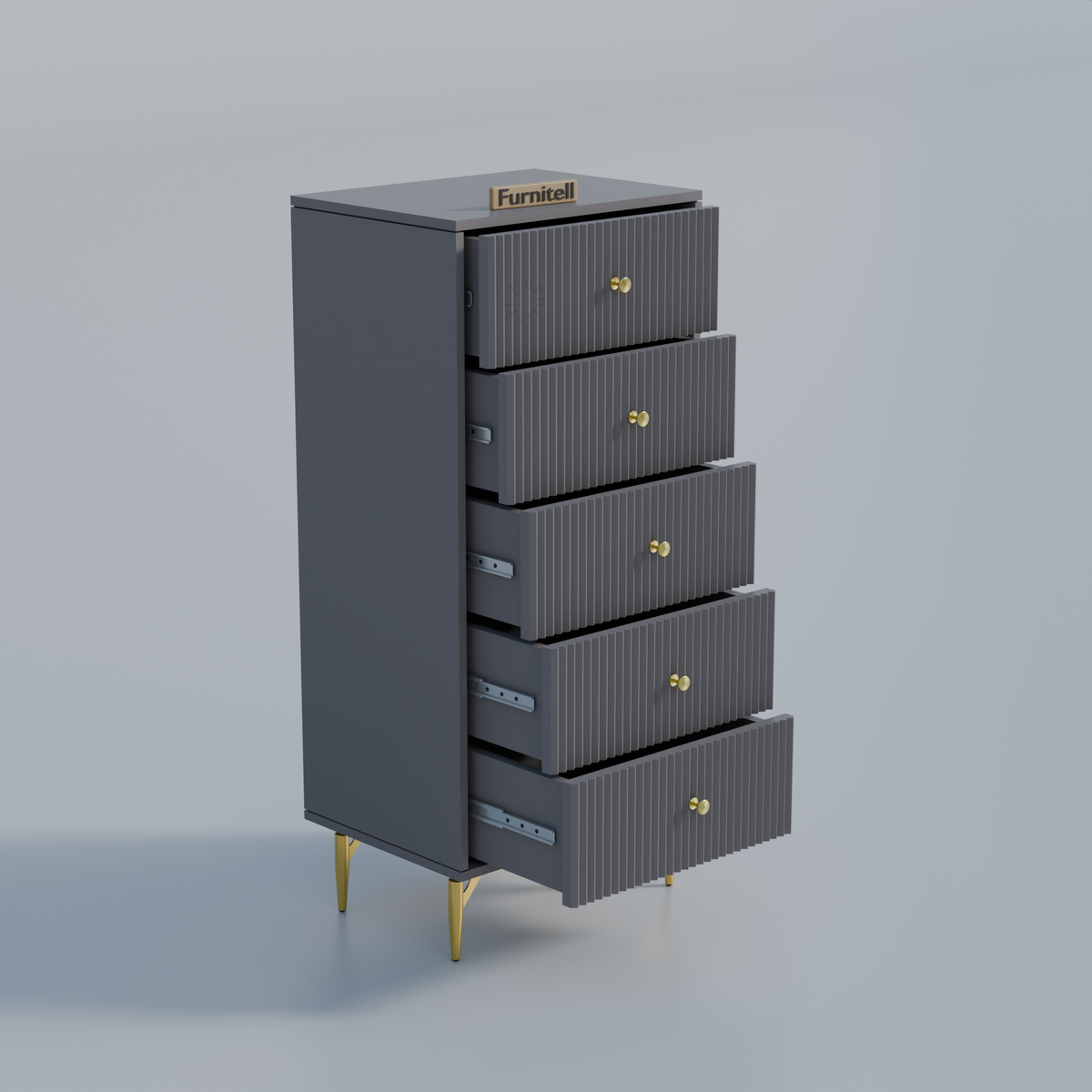 Furnitell 5-Drawer Fluted Tallboy Dresser(Charcoal Grey) Furnitell