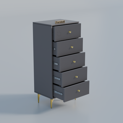 Furnitell 5-Drawer Fluted Tallboy Dresser(Charcoal Grey) Furnitell