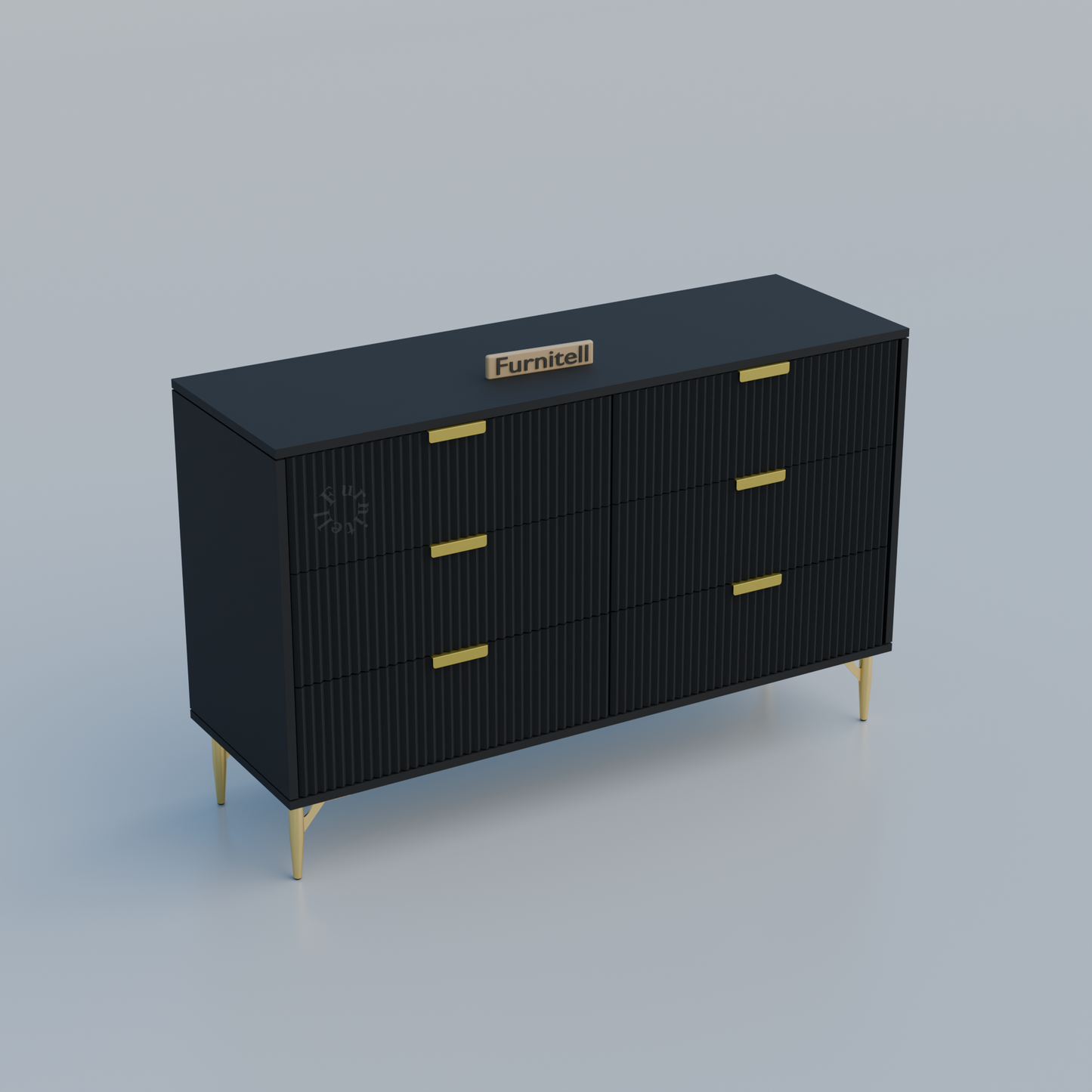 Fluted 6-Drawer Dresser – Matte Black & Gold Furnitell