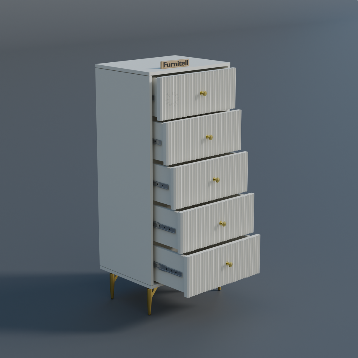 Furnitell 5-Drawer Fluted Tallboy Dresser(Chic White) Furnitell