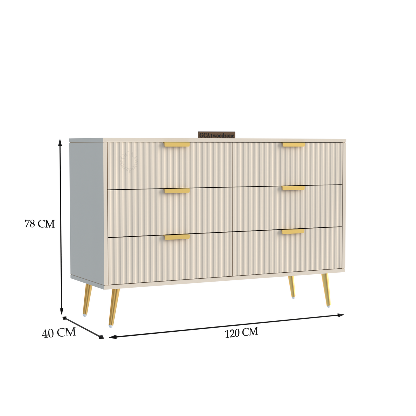 Modern Fluted 6-Drawer Dresser – WHITE & Gold Elegant Storage Console Furnitell