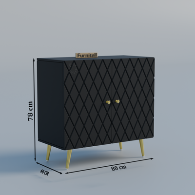 Black Geometric Wooden 2 Door Sideboard with Gold Legs Furnitell