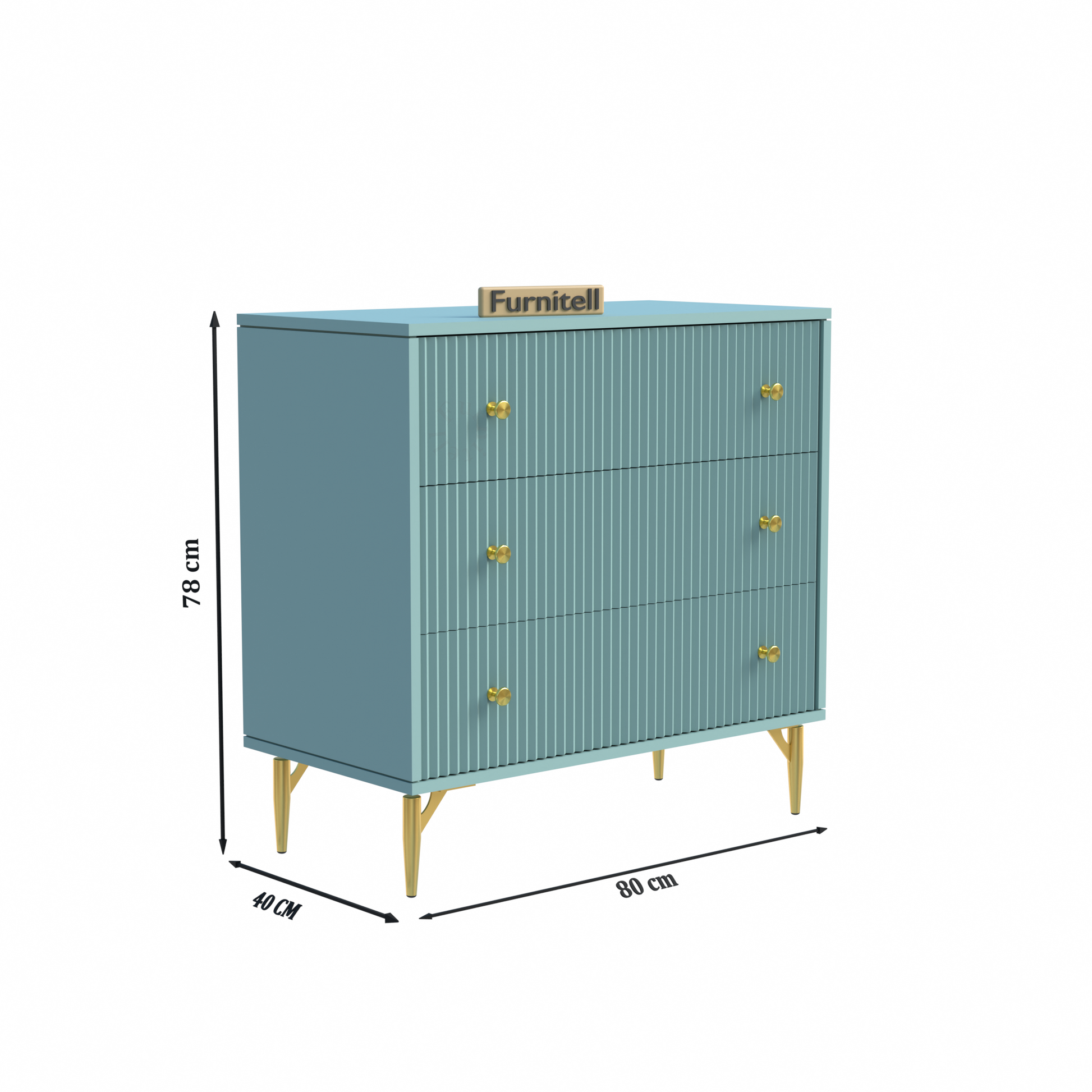 Furnitell Aurelia 3-Drawer Accent Chest – Fluted Light Blue Furnitell