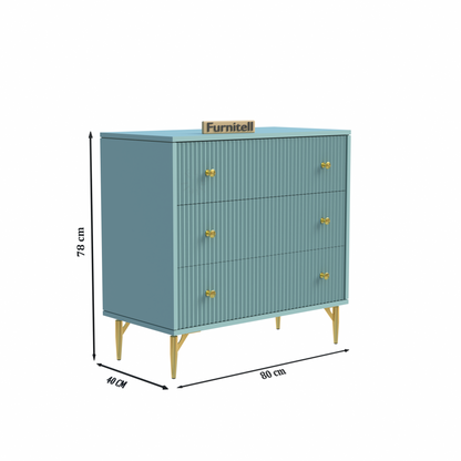 Furnitell Aurelia 3-Drawer Accent Chest – Fluted Light Blue Furnitell