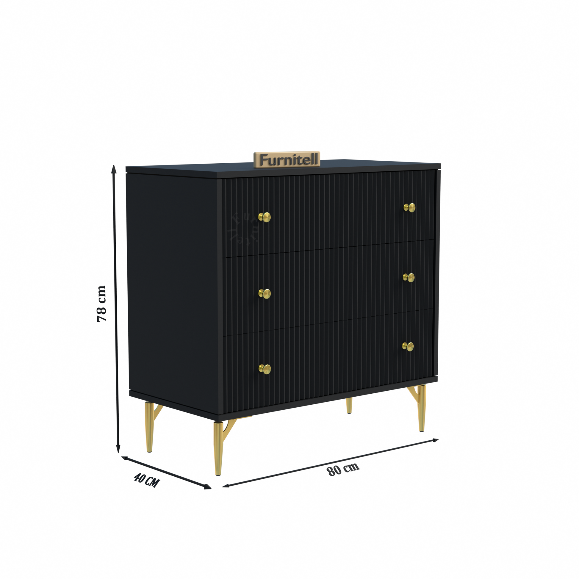 Furnitell Noir Elegance 3-Drawer Chest – Matte Black Furnitell