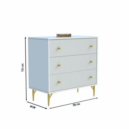 Furnitell Clara 3-Drawer Fluted Dresser – White & Gold Furnitell