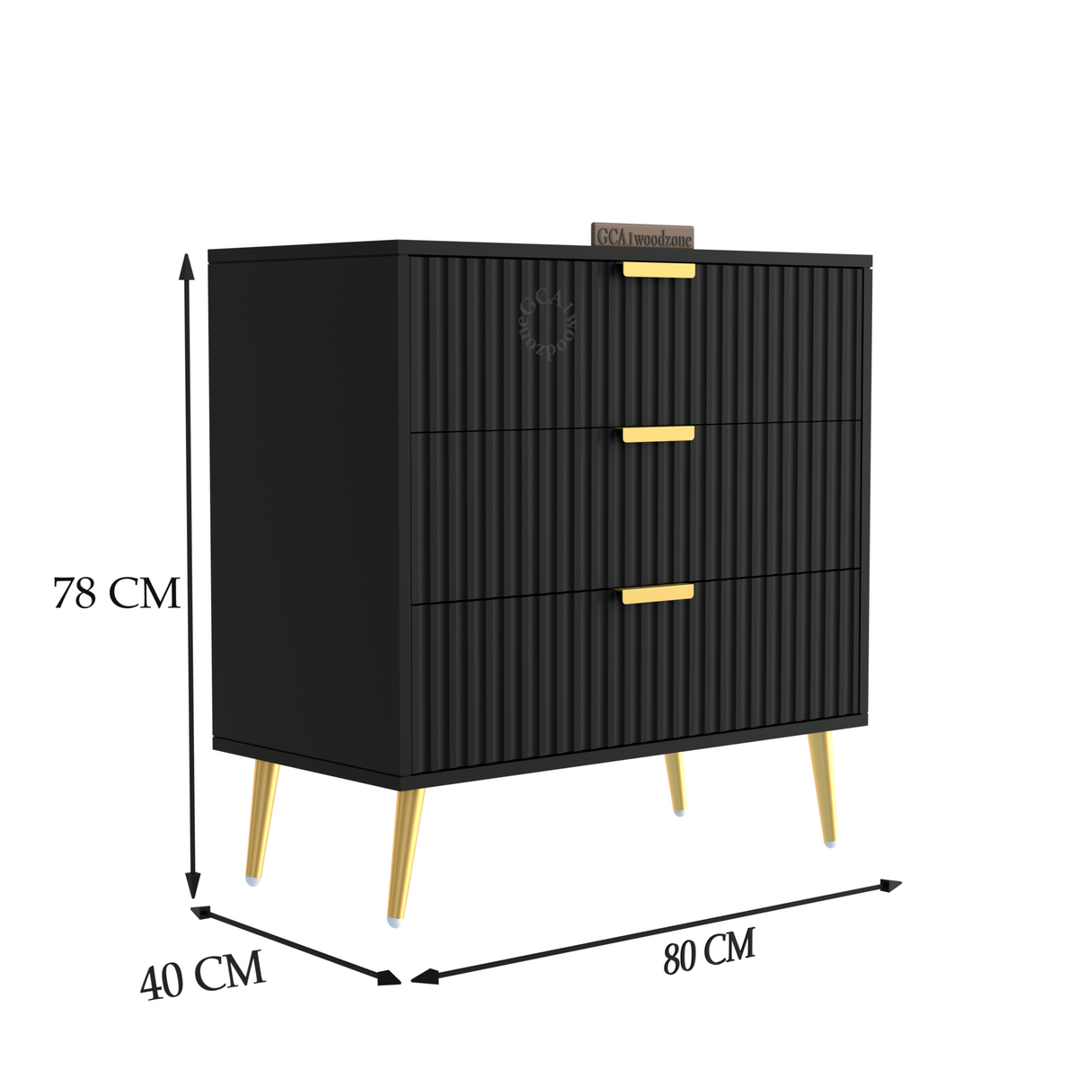 Furnitell  3 Drawer Chestor -black | 5 Years Warranty