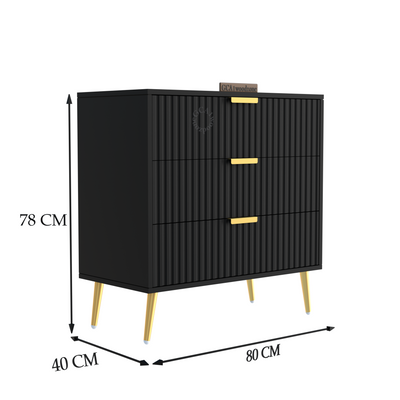 Furnitell  3 Drawer Chestor -black | 5 Years Warranty