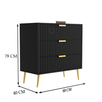 Furnitell  3 Drawer Chestor -black | 5 Years Warranty