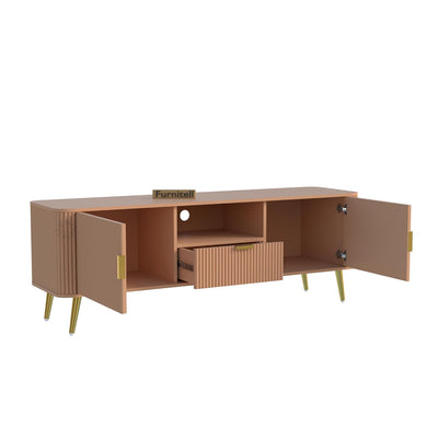 Walnut Brown Fluted TV Unit | Modern Storage Cabinet Furnitell