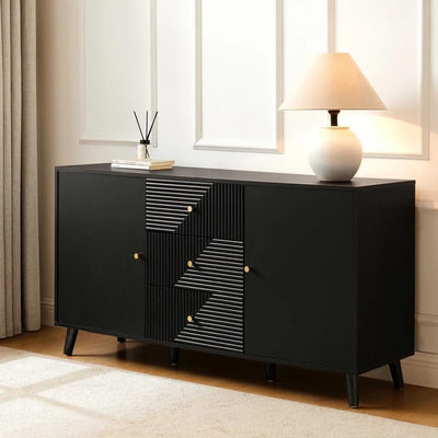Black Geometric Fluted Sideboard Cabinet | Modern Storage Furnitell
