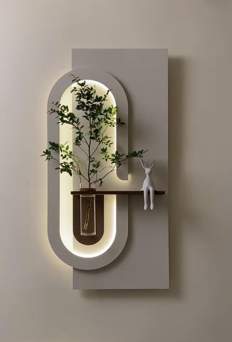Sandstone Texture LED Wall Planter Panel with Glass Vase Furnitell
