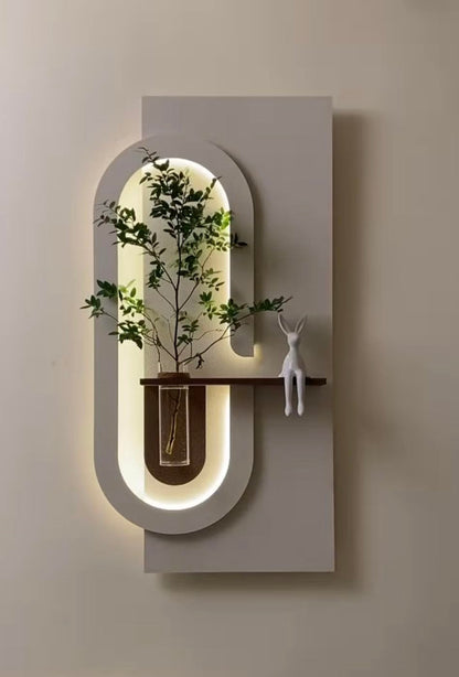 Sandstone Texture LED Wall Planter Panel with Glass Vase Furnitell