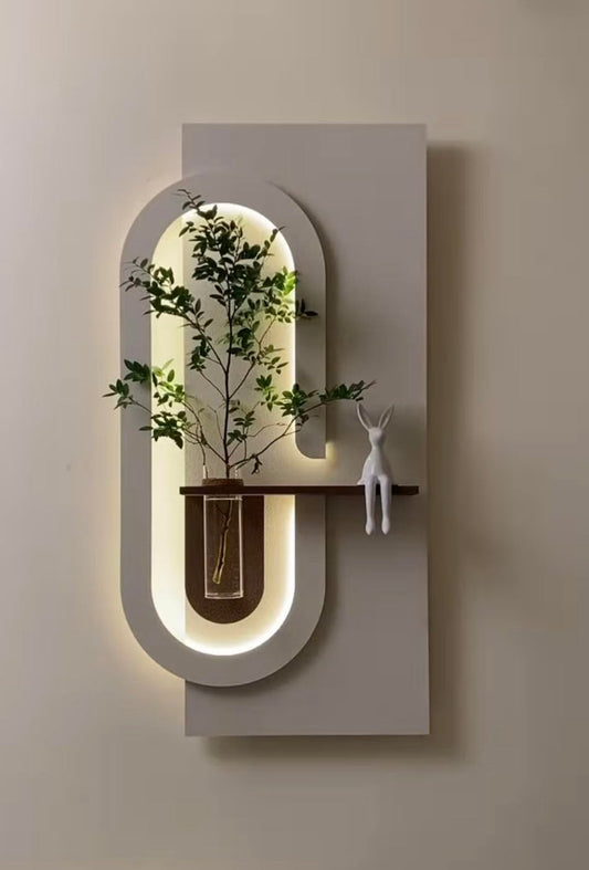 Sandstone Texture LED Wall Planter Panel with Glass Vase Furnitell