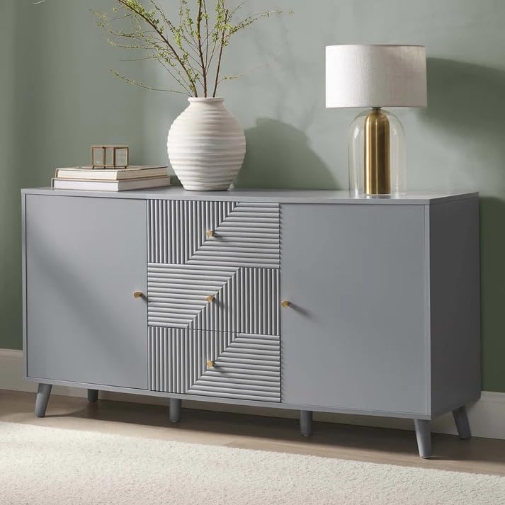 Light Grey Geometric Fluted Sideboard | Modern Storage Furnitell