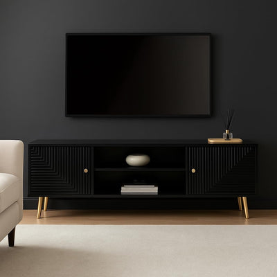 Black Geometric Fluted TV Unit | Modern Storage furnitell