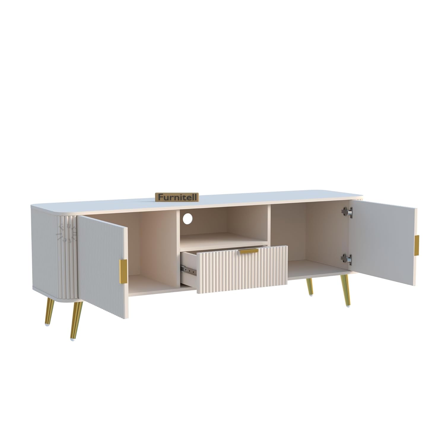 White Fluted TV Unit with Storage | Modern Design furnitell