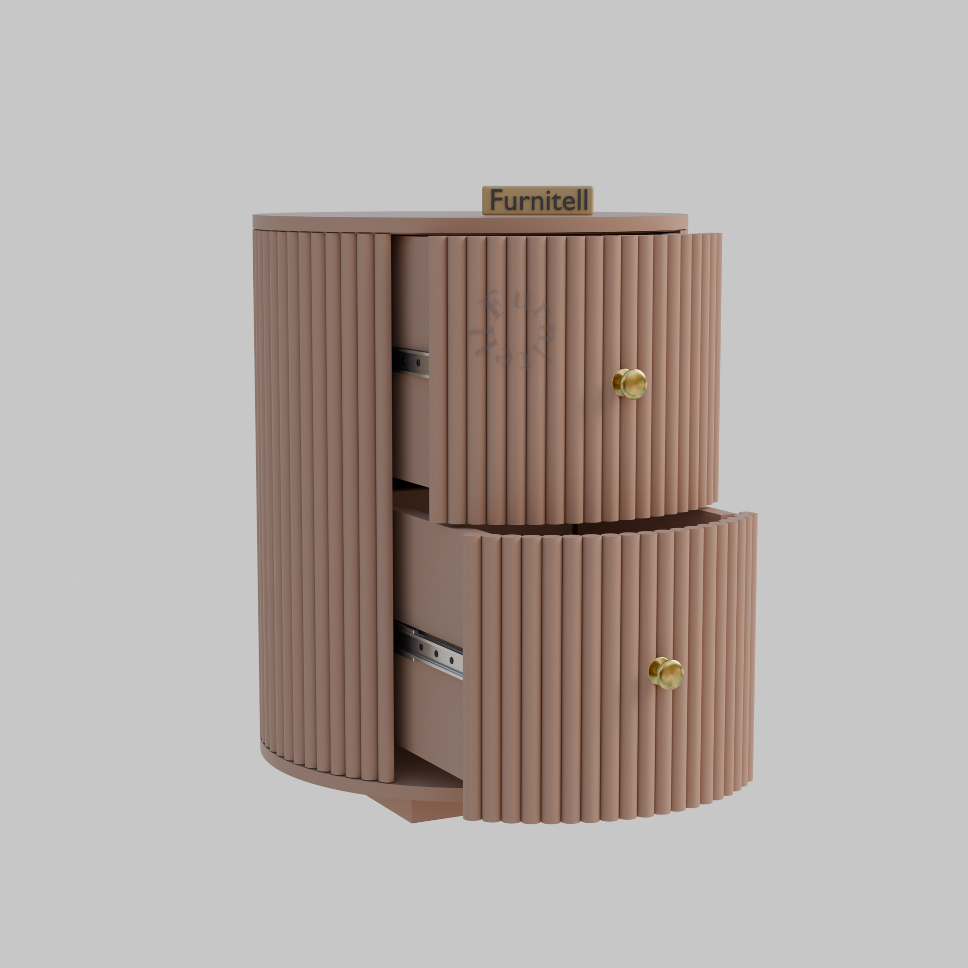 FURNITELL BED SIDE TABEL,TWO SPACIOUS DRAWER-BEIGE Furnitell