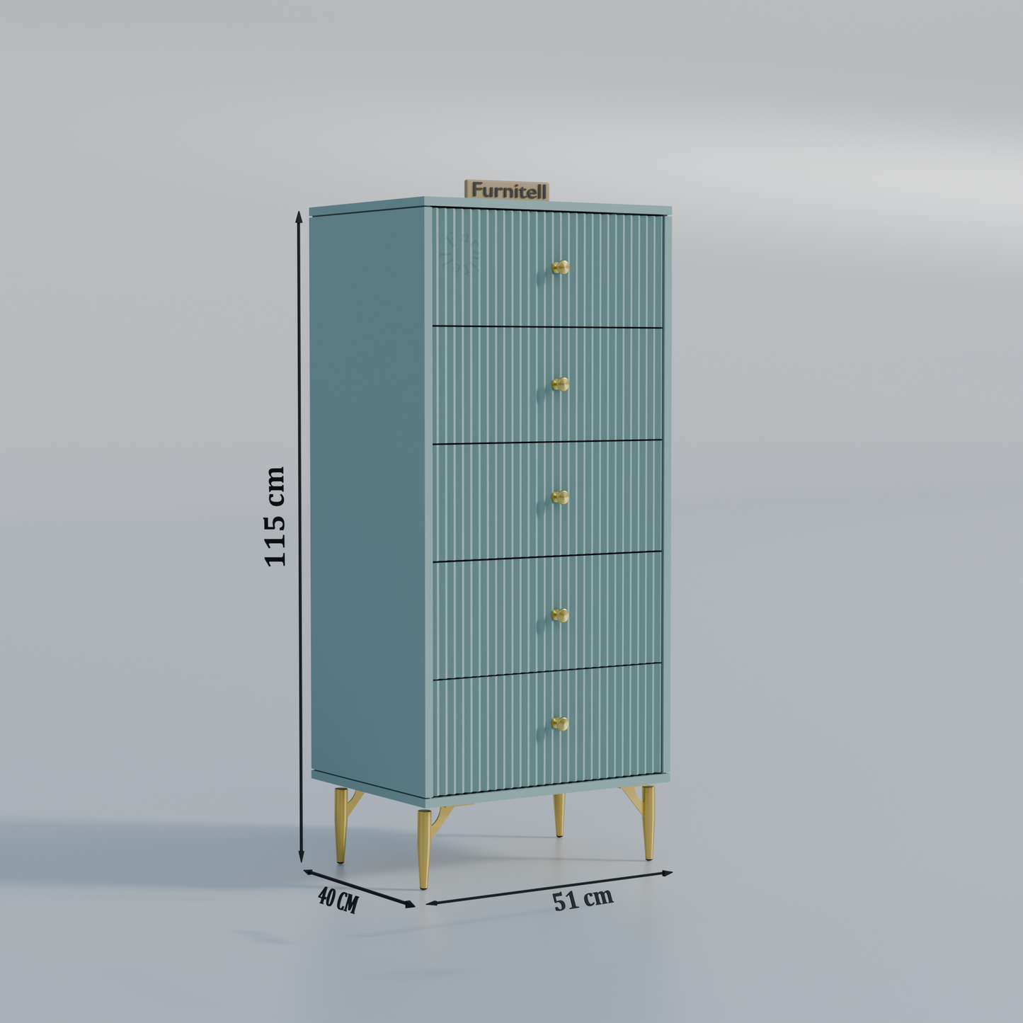Furnitell 5-Drawer Fluted Tallboy Dresser(Dusty Blue) Furnitell