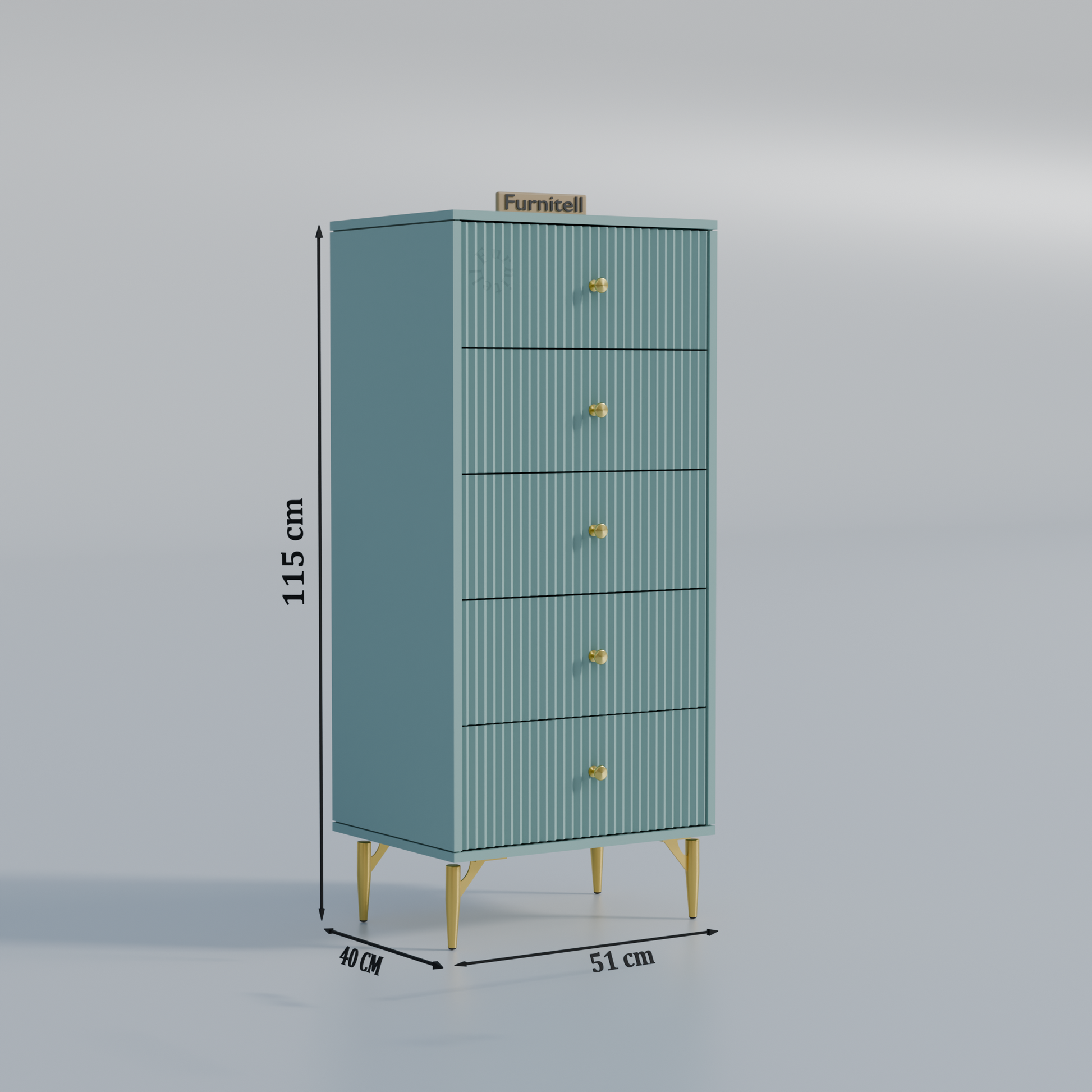 Furnitell 5-Drawer Fluted Tallboy Dresser(Dusty Blue) Furnitell