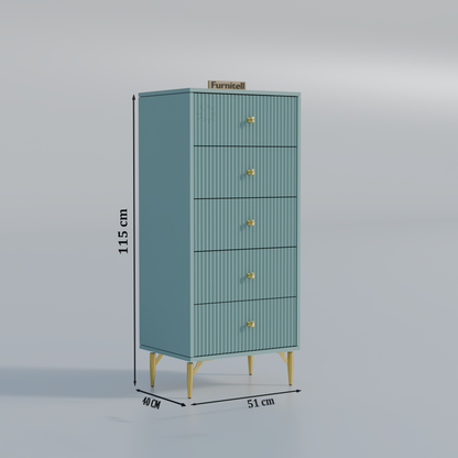 Furnitell 5-Drawer Fluted Tallboy Dresser(Dusty Blue) Furnitell