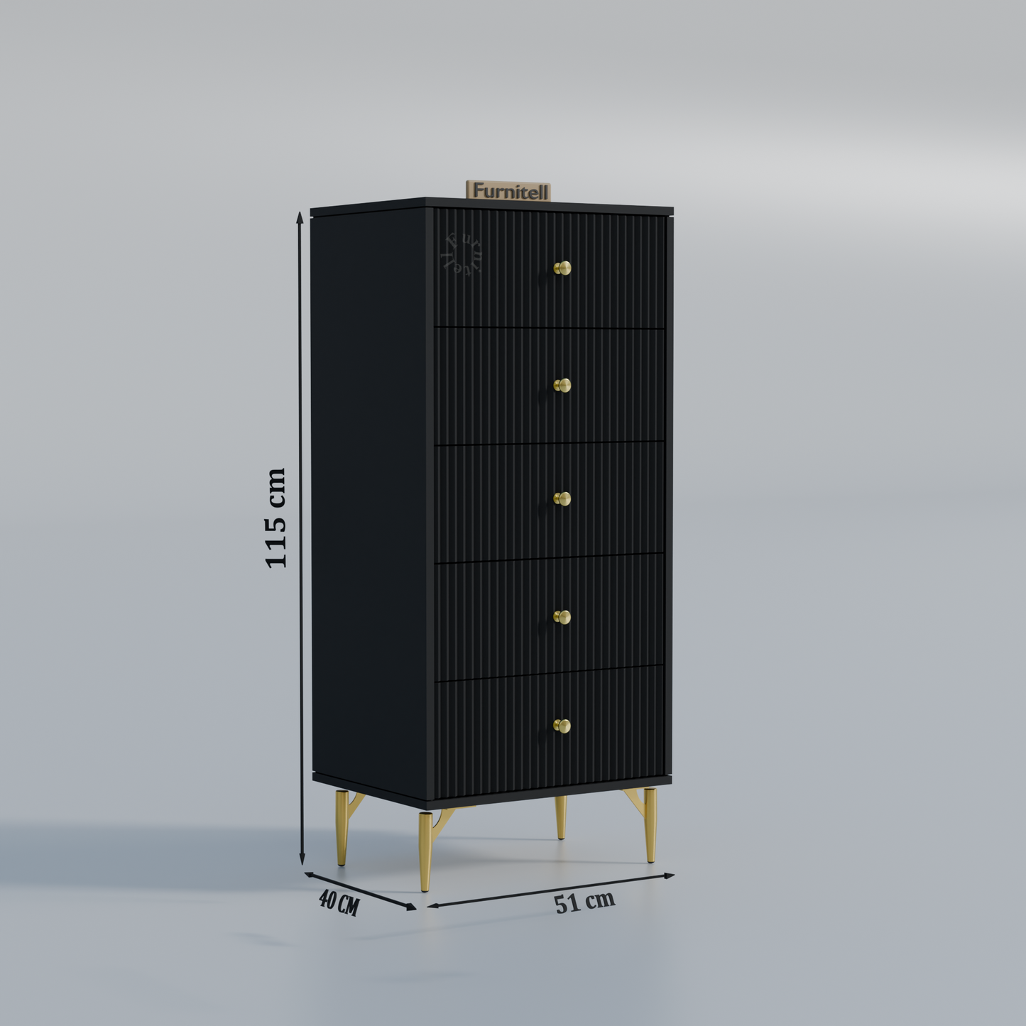 Furnitell 5-Drawer Fluted Tallboy Dresser(Matte Black) Furnitell