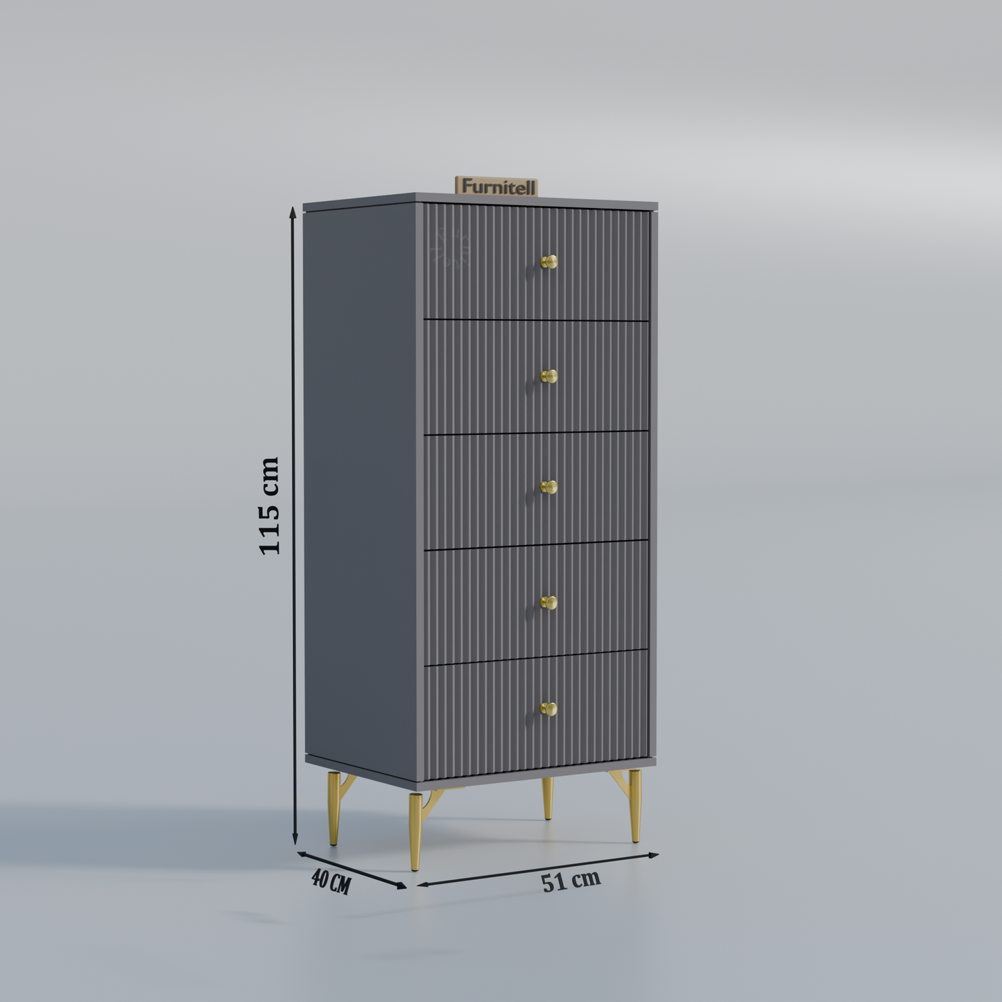 Furnitell 5-Drawer Fluted Tallboy Dresser(Charcoal Grey) Furnitell