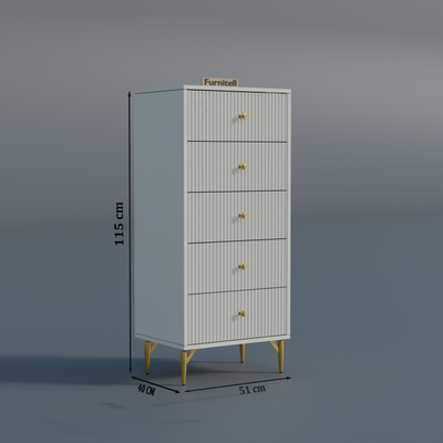 Furnitell 5-Drawer Fluted Tallboy Dresser(Chic White) Furnitell