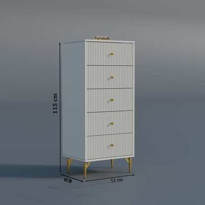 Furnitell 5-Drawer Fluted Tallboy Dresser(Chic White) Furnitell