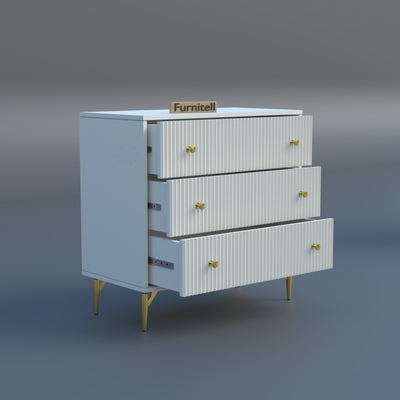 Furnitell Clara 3-Drawer Fluted Dresser – White & Gold Furnitell