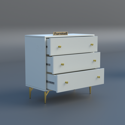 Furnitell Clara 3-Drawer Fluted Dresser – White & Gold Furnitell