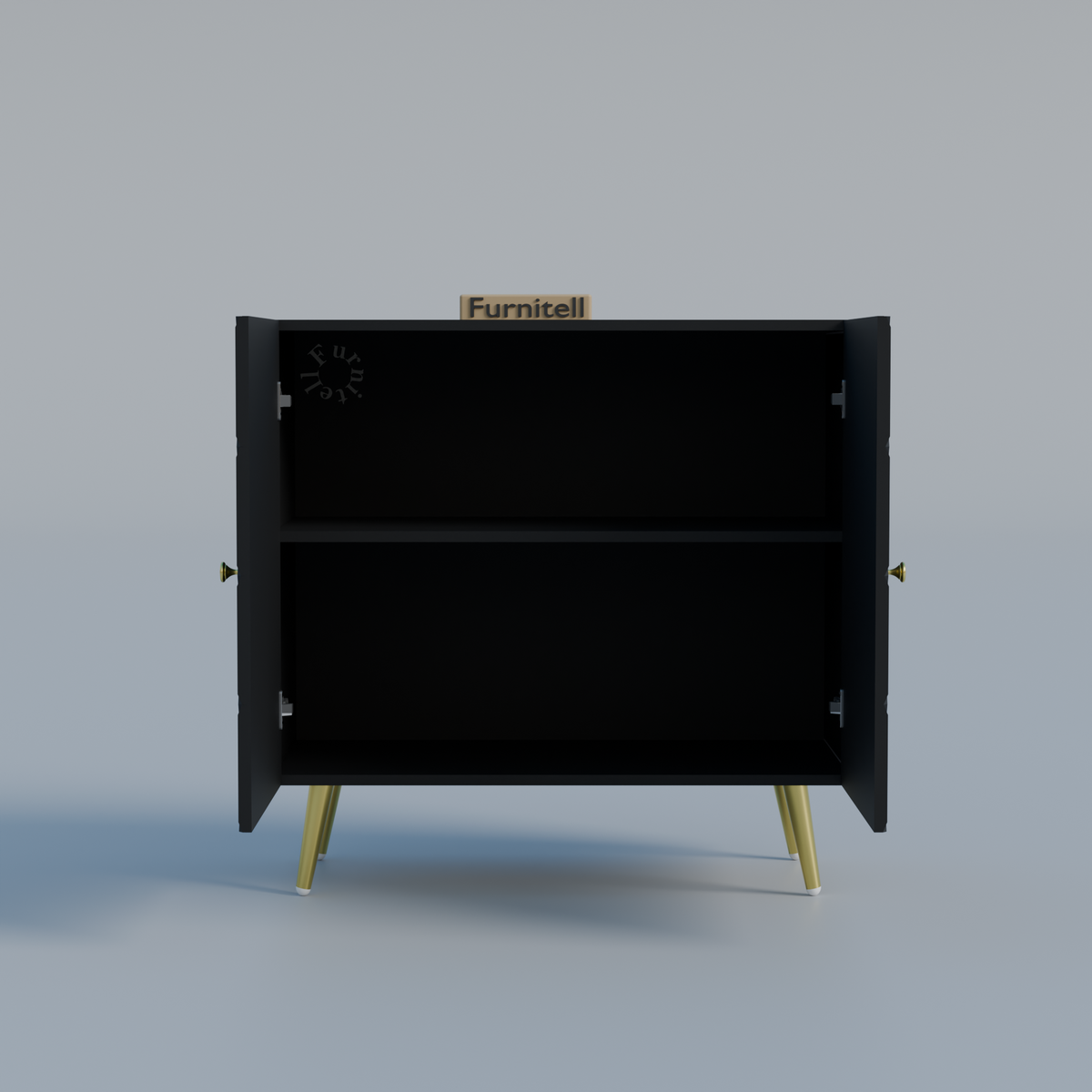 Black Geometric Wooden 2 Door Sideboard with Gold Legs Furnitell
