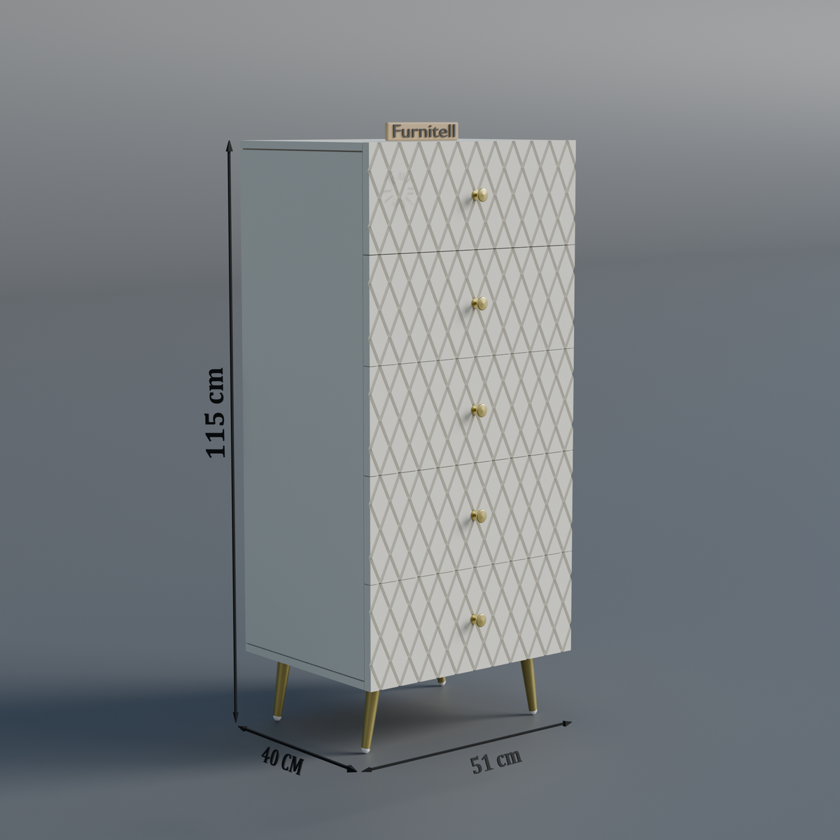 Furnitell Geometric 5 Drawer Tall Storage Chest furnitell