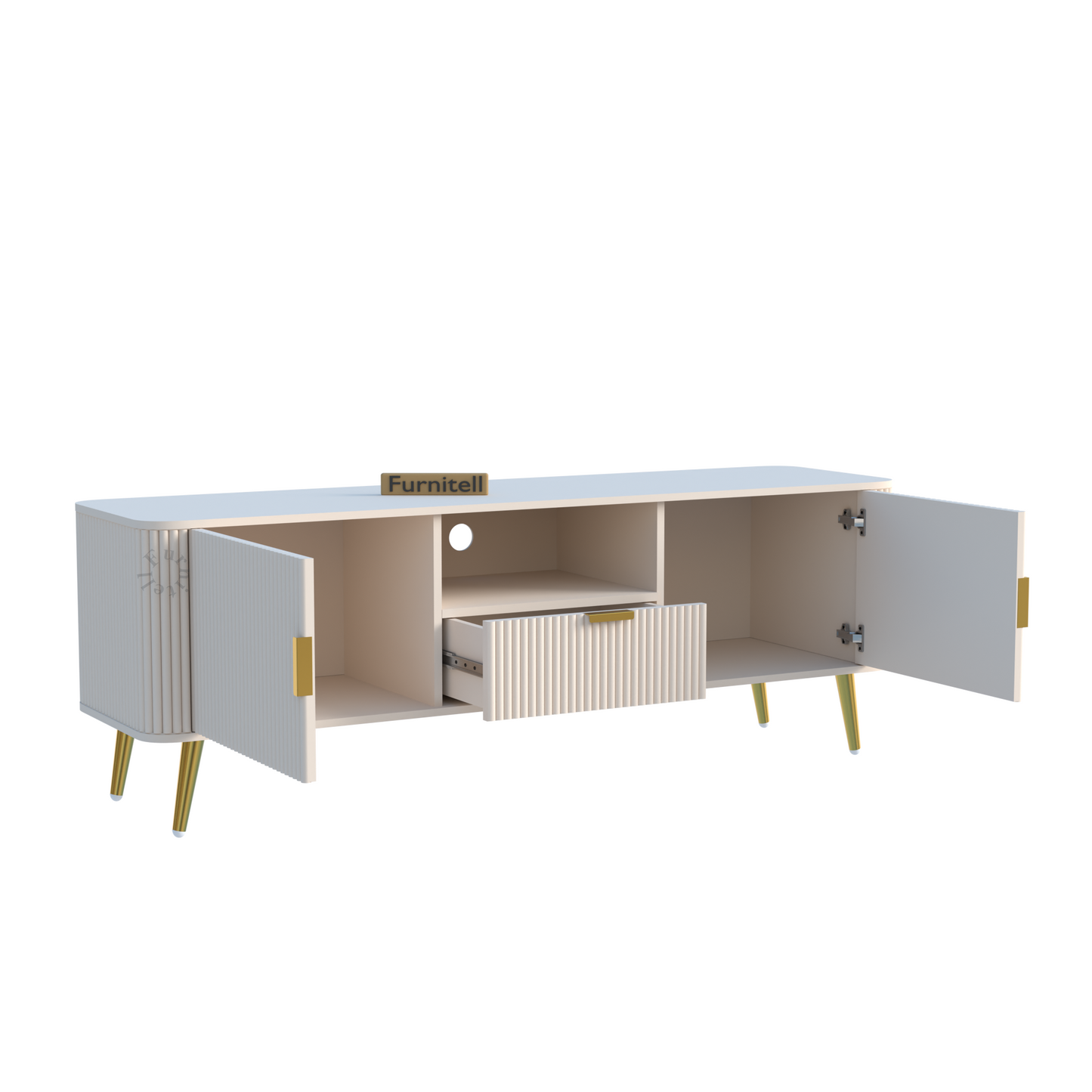 FURNITELL | Linear Fluted Mid-Century TV Console | 5 Years Warranty